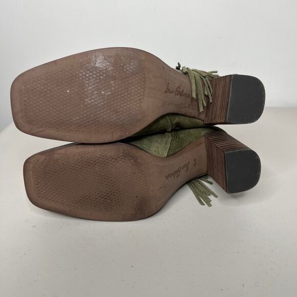Sam Edelman Ona Olive Green Suede Fringe Square Toe Bootie Size 6.5 - Picture 5 of 9
